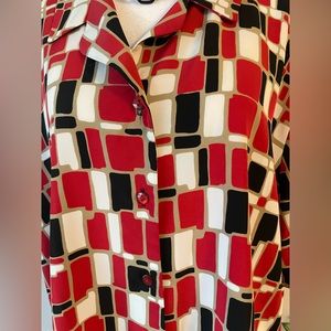 Liz Baker Women’s Red Black And White Square Design Button Up Collared -Sz 24W